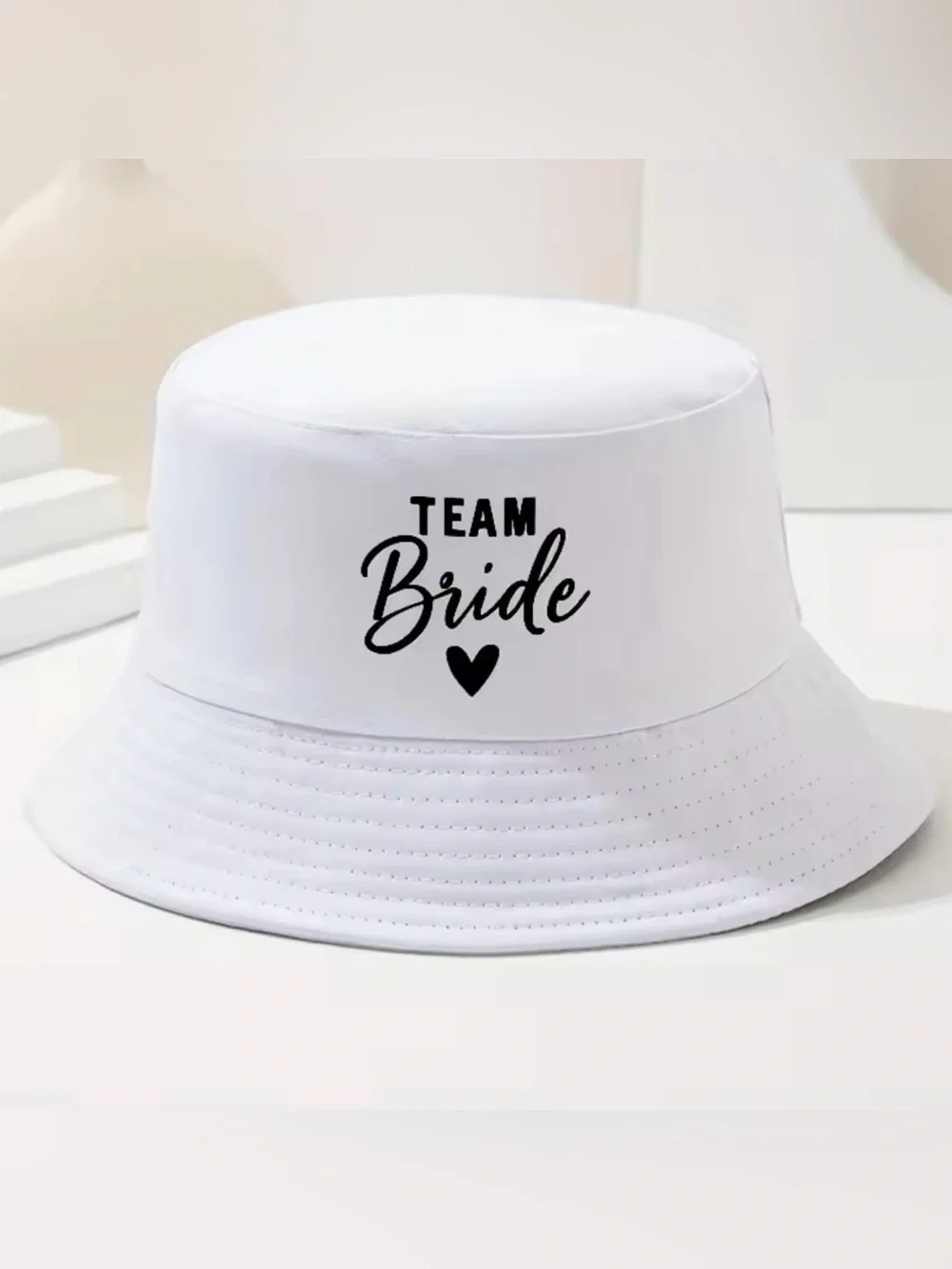 Macy's White 'Team Bride' Bucket Hat with Black Script